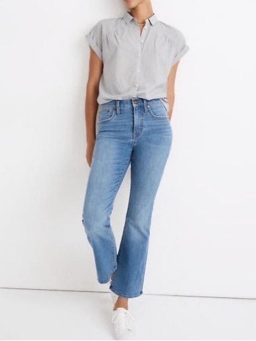 Madewell | Cali Demi Boot Leg Jeans Medium Blue Stretch Cotton Crop Flare Denim